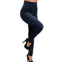Dunkelblaue Damen-Jeans-Leggings, hohe Taille, figurbetont, elastisch, modisch.