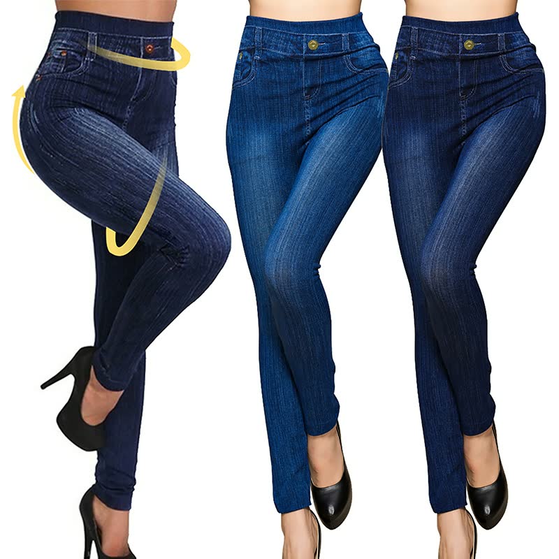Damen-Jeans in Dunkelblau, figurbetont, hoher Bund, elastisch, modisch, bequem.