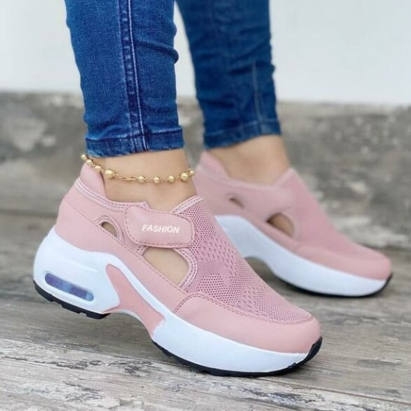 Damen Sneaker Rosa, atmungsaktiv, Plateau, modisch, bequem, Freizeitschuh, Mesh-Obermaterial.