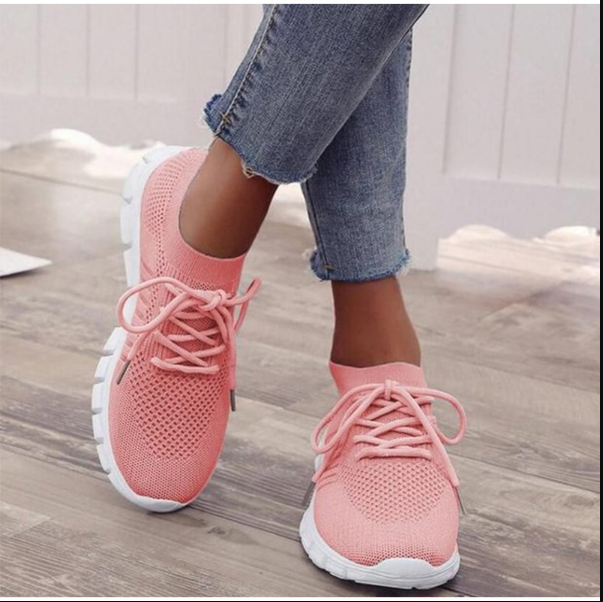 Damen Sneaker rosa, atmungsaktiv, Strickmaterial, Freizeit, modisch, bequeme Sportschuhe.