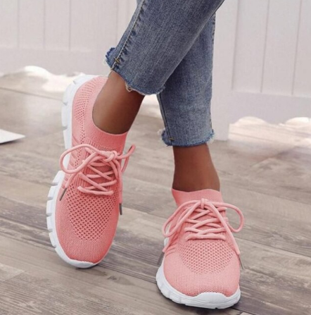 Damen Sneaker rosa, atmungsaktiv, Strickmaterial, weiße Sohle, modisch, bequem, Freizeit.