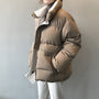 Damen Winterjacke beige, Daunenoptik, warm, modisch, Stehkragen, Reißverschluss, casual.