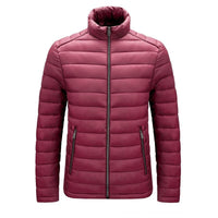 Bordeauxfarbene Steppjacke für Herren, Reißverschluss, warm, modisch, Winterbekleidung.