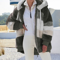 Damen Winterjacke, grün-weiß, Kunstpelz, Kapuze, Reißverschluss, warm, modisch, Outdoor.