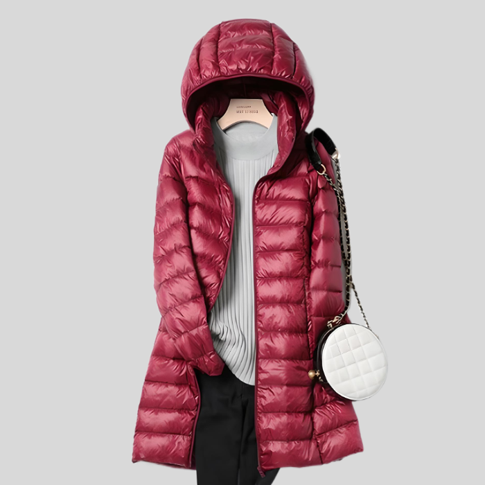 Damen Winterjacke Rot, Steppmantel mit Kapuze, modisch, warm, ideal für kalte Tage.