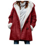 Damen Wintermantel rot, Lammfellfutter, Kapuze, warm, modisch, elegant, Winterbekleidung.