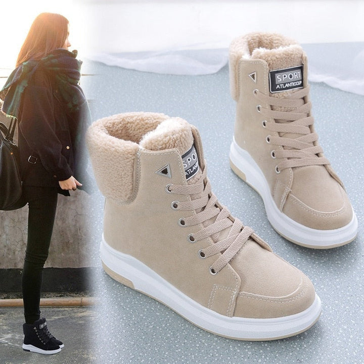 Beige Damen-Winterstiefel, gefüttert, rutschfest, modisch, warm, für kalte Tage.