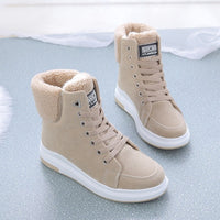 Beige Winterstiefel mit Fellfutter, Schnürsenkel, rutschfeste Sohle, Damenmode, warm, bequem.