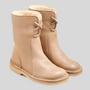 Beige Damen-Winterstiefel aus Leder mit Fellfutter, rutschfeste Sohle, warm und stilvoll.