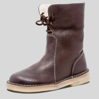 Brauner Lederstiefel mit Schnürung, gefüttert, rutschfeste Sohle, Wintermode, Damenstiefel.