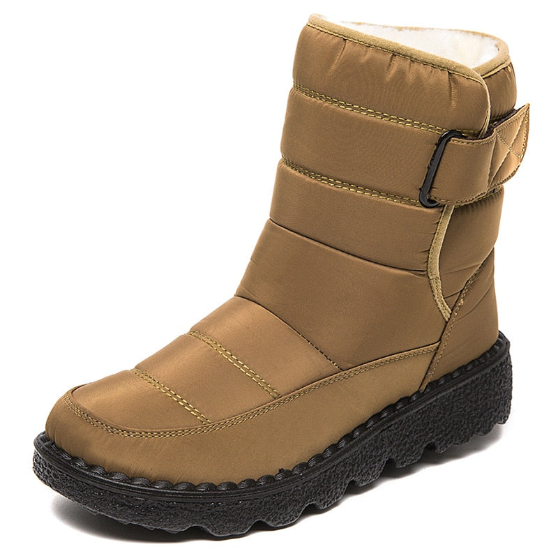 Brauner Winterstiefel, wasserdicht, gefüttert, rutschfeste Sohle, Damenmode, Outdoor-Schuh.