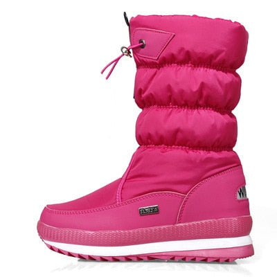 Pinkfarbener Winterstiefel für Damen, wasserdicht, warm gefüttert, rutschfeste Sohle.