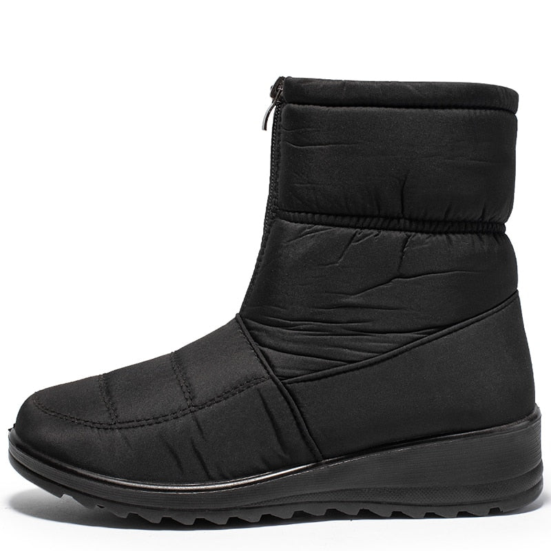 Schwarzer Winterstiefel Damen, wasserdicht, gefüttert, Reißverschluss, rutschfeste Sohle.