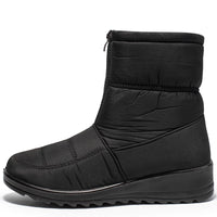 Schwarzer Winterstiefel Damen, wasserdicht, gefüttert, Reißverschluss, rutschfeste Sohle.