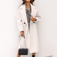 Damen Wollmantel beige, eleganter Wintermantel, modischer langer Mantel, Herbstmode, warm.