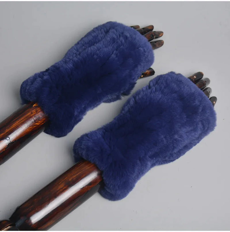 Dunkelblaue Kunstfell-Handschuhe, warm, weich, modisch, Winteraccessoire, Unisex.