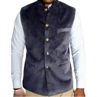 Dunkelblaue Herrenweste mit goldenen Knöpfen, elegantes Design, ideal für formelle Anlässe.