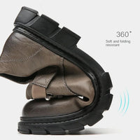 Faltbarer brauner Lederschuh, rutschfest, flexibel, 360° biegsam, ideal für Outdoor-Aktivitäten.
