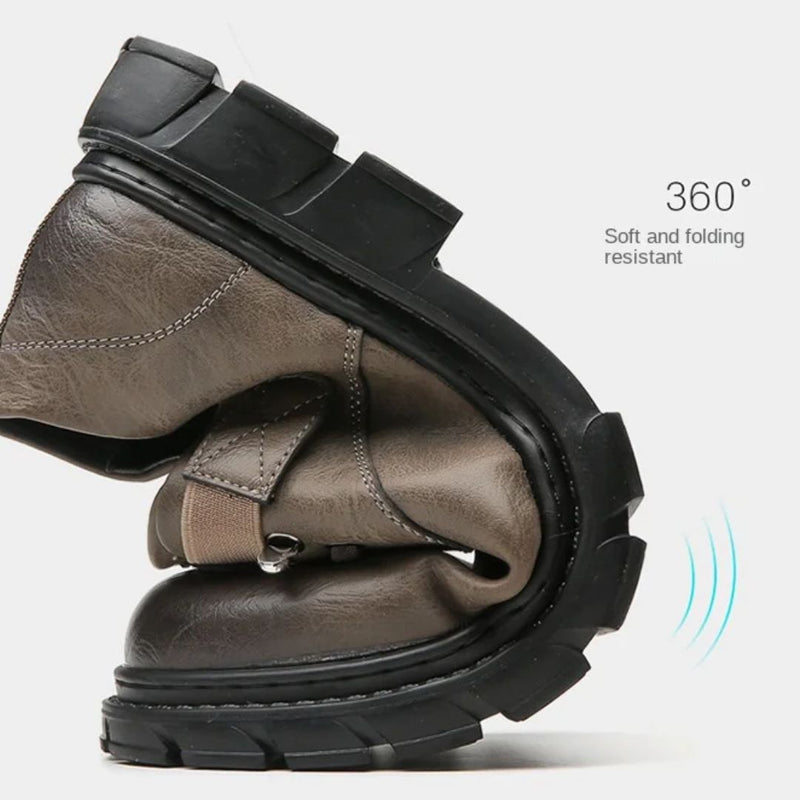 Faltbarer brauner Lederschuh, rutschfest, flexibel, 360° biegsam, ideal für Outdoor-Aktivitäten.