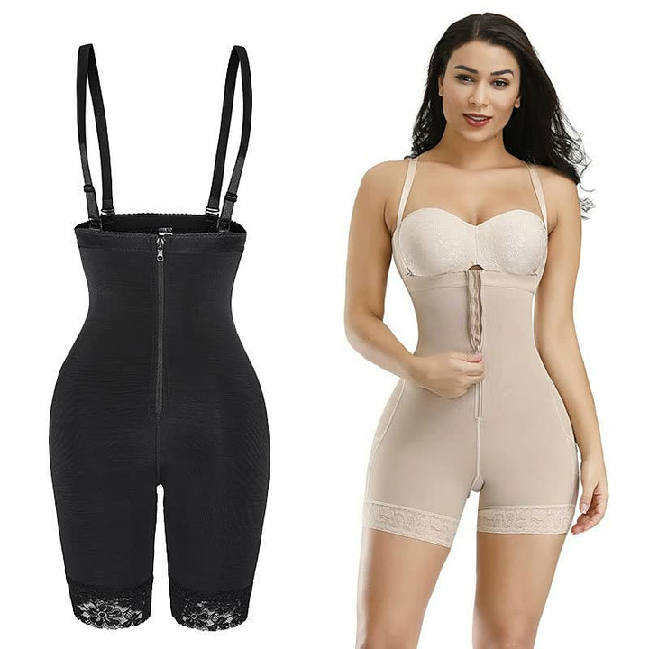 Damen Shapewear Set, schwarz und beige, mit Reißverschluss, figurformend, verstellbare Träger.