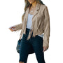 Damen Fransenjacke beige Wildleder, modisch, lässig, ideal für Herbstmode, Streetstyle.