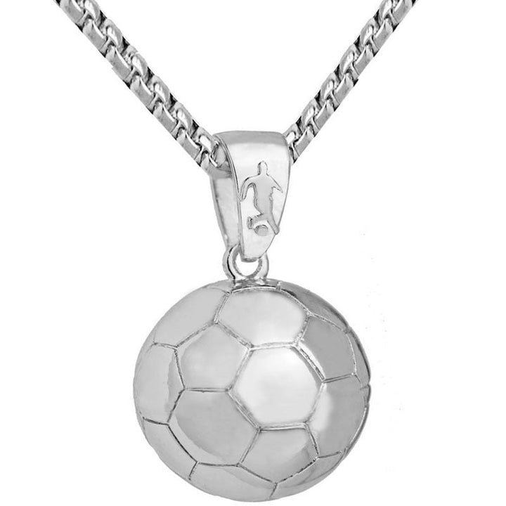 Silberne Fußball-Halskette, Herren-Schmuck, Sport-Anhänger, Edelstahl, Geschenkidee.