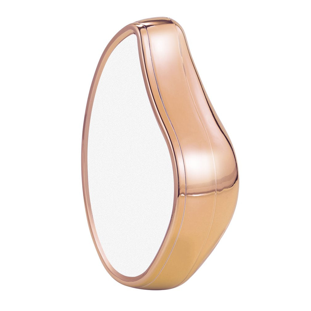 Roségoldener, ergonomischer Handspiegel, modernes Design, glatte Oberfläche, tragbar.