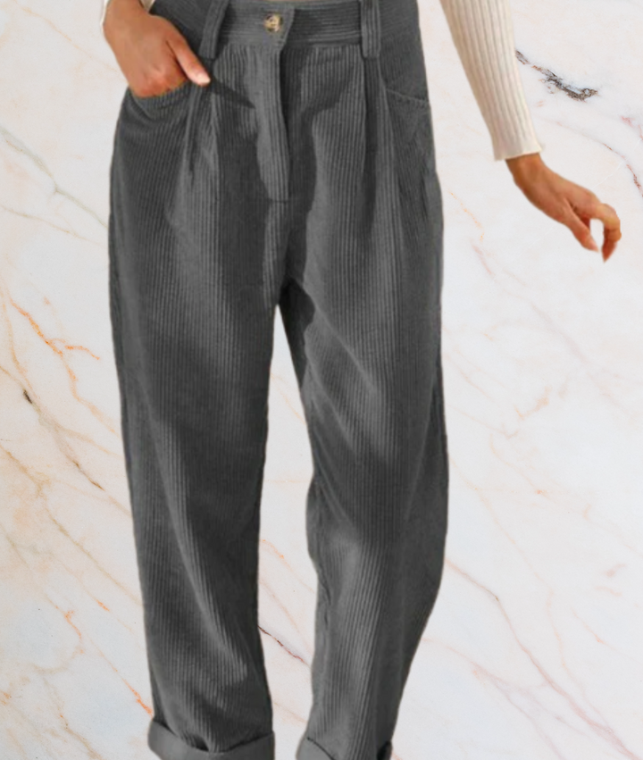 Graue Cordhose Damenmode, hohe Taille, lässig, Herbstkleidung, bequem, stilvoll