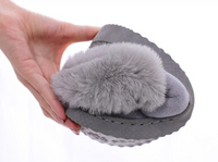 Graue flauschige Hausschuhe, Damen, rutschfeste Sohle, bequem, warm, Wintermode.