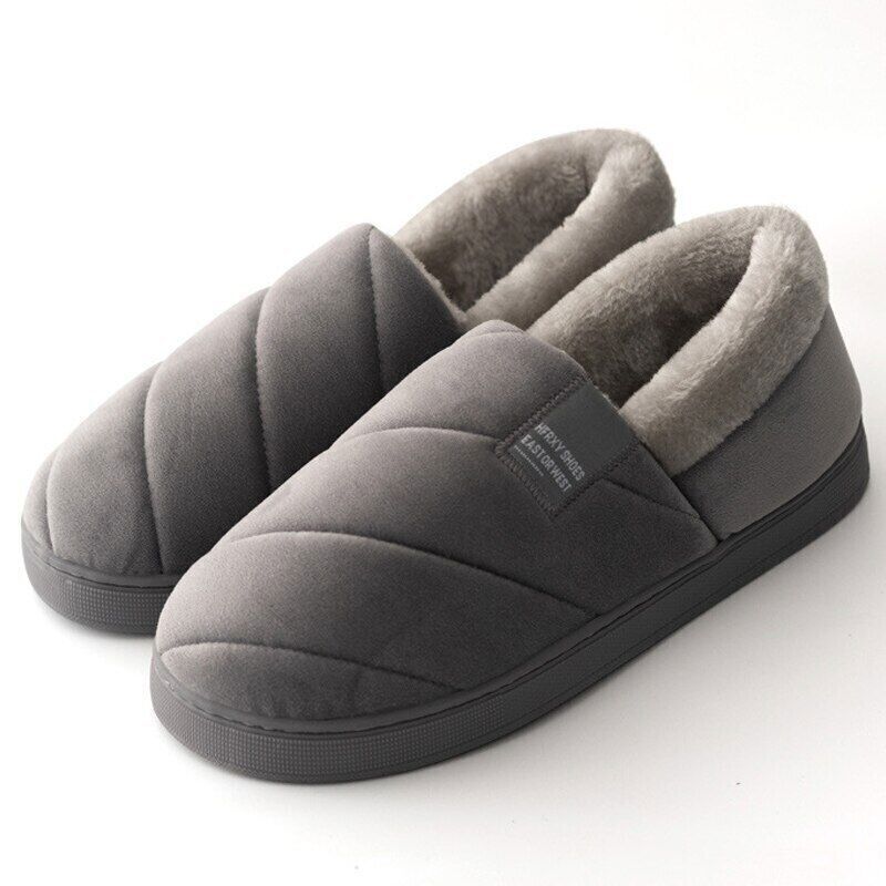 Graue Hausschuhe aus Fleece, warm, rutschfest, für Herren und Damen, gemütlich.