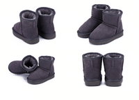 Graue Damen-Winterstiefel aus Wildleder mit Fellfutter, warm und bequem.