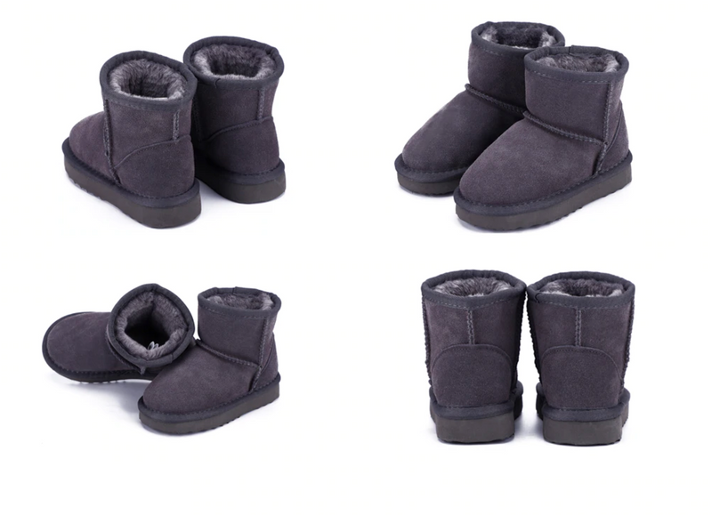 Graue Damen-Winterstiefel aus Wildleder mit Fellfutter, warm und bequem.