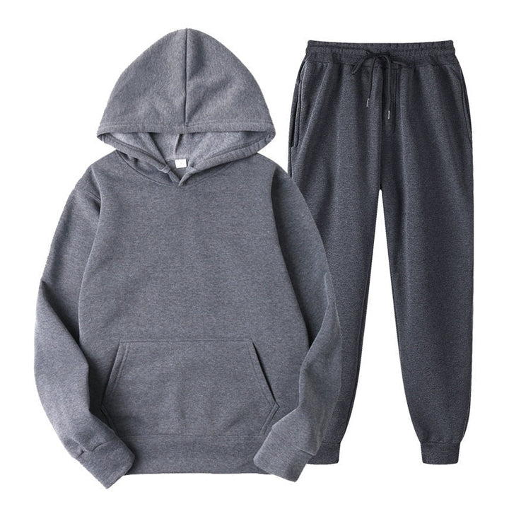 Grauer Kapuzenpullover und Jogginghose Set, Unisex, Baumwolle, bequem, Freizeitkleidung.