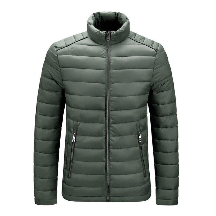 Grüne Steppjacke für Herren, Reißverschluss, warm, modisch, Winterbekleidung, Outdoor.