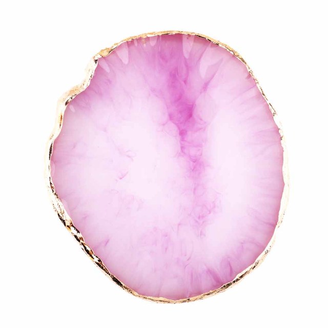 Rosa Harz-Schmuck-Displayplatte, oval, mit goldener Kante, ideal für Halsketten und Ringe.