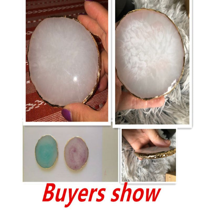 Handgefertigte Harz-Schmuckplatte, rund, weiß, goldener Rand, für Halsketten und Ringe.