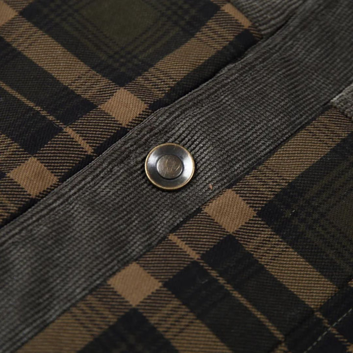 Grünes kariertes Hemd mit Knopf, Baumwolle, Herrenmode, lässig, stilvoll, hochwertig