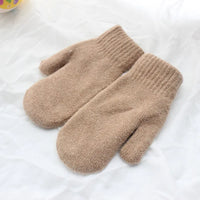 Khaki Wollhandschuhe für Damen, warme Winterfäustlinge, weiches Strickmaterial.