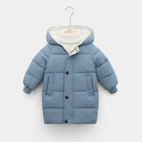 Blaue Kinderparka mit Kapuze, gesteppte Winterjacke, warm, modisch, für Jungen und Mädchen.