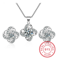 Silberne Halskette und Ohrringe Set mit Zirkonia, 925 Sterling Silber, elegantes Schmuckdesign.