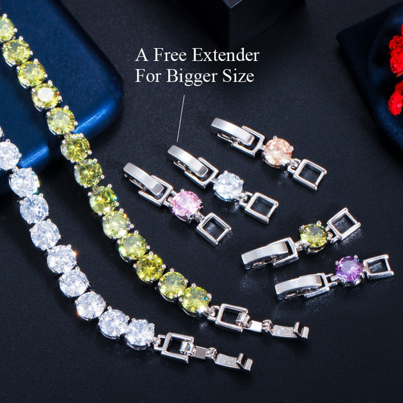 Silberne Tennisarmbänder mit gelben und weißen Zirkonia, verstellbar, luxuriöses Schmuckdesign.