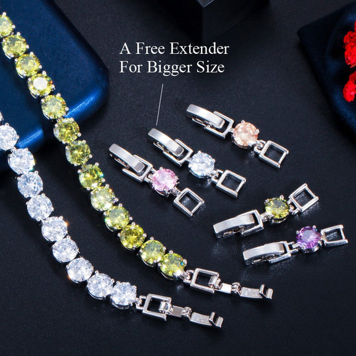 Silberne Tennisarmbänder mit gelben und weißen Zirkonia, verstellbar, luxuriöses Schmuckdesign.