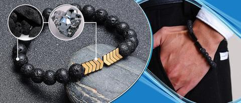 Schwarzes Lavastein-Armband mit goldenen Pfeil-Details, Aromatherapie, Diffuser-Schmuck.