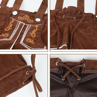 Braune Lederhose mit Stickerei, Trachtenmode, traditionelle bayerische Kleidung, Detailansicht.