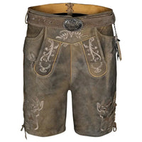 Braune Lederhose mit Stickerei, traditionell, Trachtenmode, Herrenbekleidung, Oktoberfest.