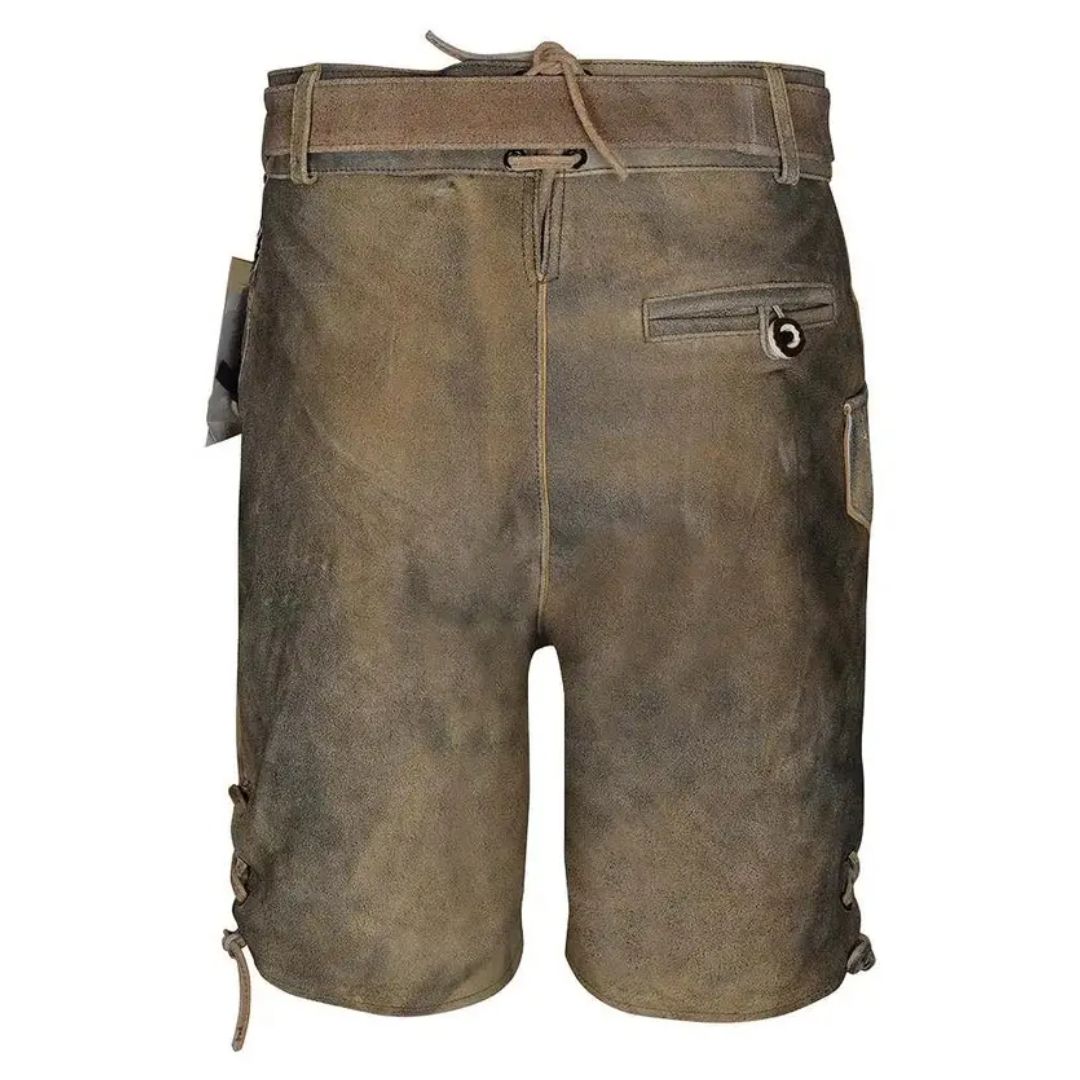 Lederhose Herren kurz braun, traditionell, Trachtenmode, Oktoberfest, Wildleder, Kordelzug.
