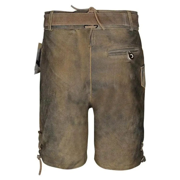Lederhose Herren kurz braun, traditionell, Trachtenmode, Oktoberfest, Wildleder, Kordelzug.