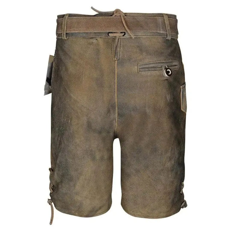 Lederhose Herren kurz braun, traditionell, Trachtenmode, Oktoberfest, Wildleder, Kordelzug.