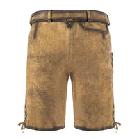 Braune Lederhose für Herren, traditionell, Trachtenmode, Oktoberfest, Kniebund, rustikal.