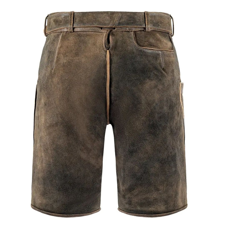 Braune Lederhose für Herren, traditionell, Kniebund, Trachtenmode, robustes Wildleder.